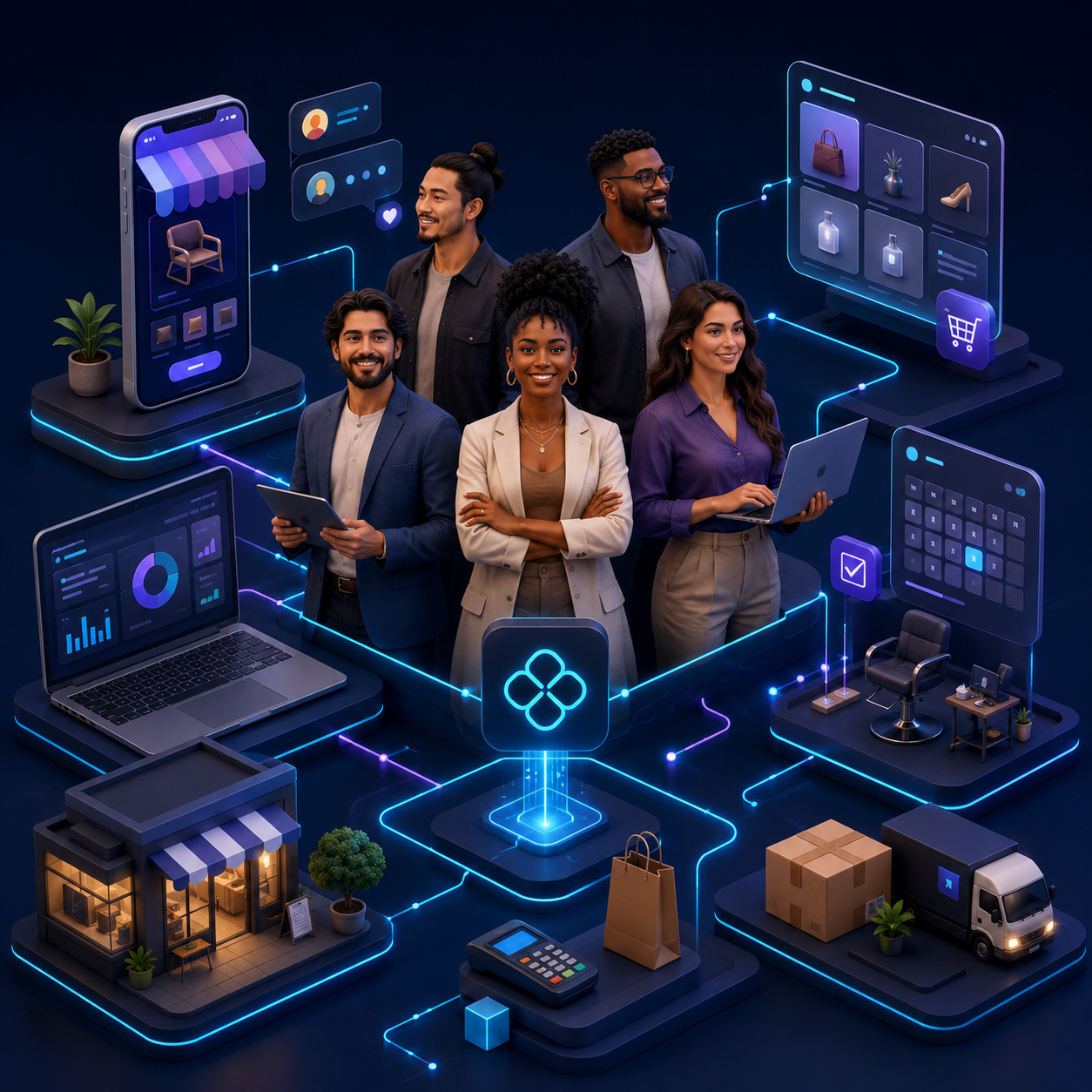 Emprendedores migrantes conectados con ventas, pedidos, agenda, clientes y pagos en una operación digital
